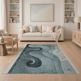 Teal Abstract Wave Swirl Area Rug