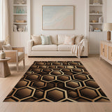 3D Hexagon Brown Geometric Area Rug
