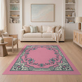 Pink Teal Floral Baroque Border Rug