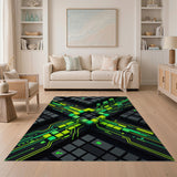 Neon Circuit Grid Geometric Area Rug