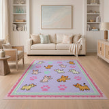 Cute Waving Cartoon Cats Paw Prints Area Rug