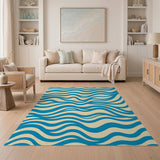Blue and Teal Blue Wave Abstract Area Rug
