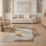Abstract Neutral Curve Area Rug in Beige Grey