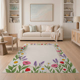 Daisy Lavender Floral Border Area Rug