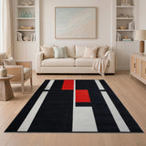 Bold Red Geometric Black White Area Rug