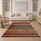 Southwestern Striped Area Rug in Rust Orange Navy