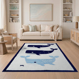 Playful Stacked Whales Navy Area Rug
