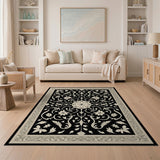 Black White Traditional Persian Floral Traditional Persian Rug