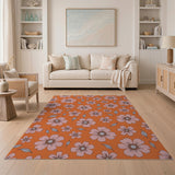 Orange Vibrant Orange Pink Floral Area Rug