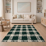 Abstract Green Check Geometric Area Rug
