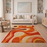 Orange Vibrant Orange Abstract Wave Area Rug