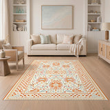 Orange Floral Vintage Washable Area Rug
