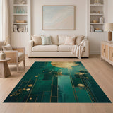 Golden Moon Teal Geometric Abstract Area Rug
