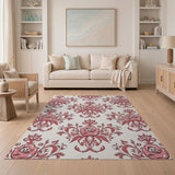 Ornate Pink Rose Damask Area Rug