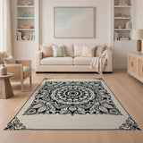 Black and White Intricate Mandala Black White Area Rug