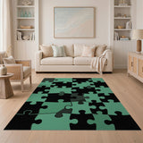 Teal Black Jigsaw Puzzle Geometric Area Rug