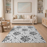 Intricate Black White Floral Area Rug