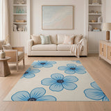 Vintage Blue Anemone Floral Area Rug