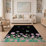 Vibrant Pink Daisy Meadow with Butterflies Rug