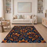 Vintage Orange Lily Floral Area Rug