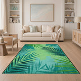 Teal Palm Leaf Textured Coastal Area Rug