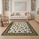 Ivory Leopard Print Area Rug with Gold Border