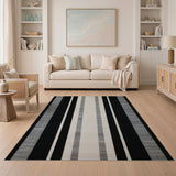 Geometric Modern Bold Vertical Bold Black White Vertical Stripe Area Rug