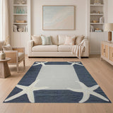 Navy Starfish Border Coastal Woven Rug