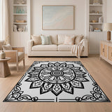 Ornate Black White Mandala Black and White Area Rug