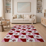 Pink Maroon Snowflake Geometric Area Rug