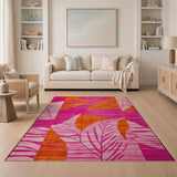 Vibrant Pink Orange Geometric Leaf Area Rug