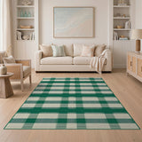Rustic Farmhouse Green White Gingham Checkered Area Rug