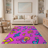 Playful Pink Music Notes Cartoon Area Rug