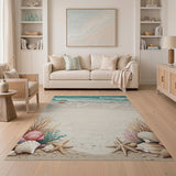 ODIKA Beach Coastal Washable Area Rug - Non-Slip Low Pile Starfish & Shell Decor