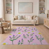 Whimsical Pink Daisy Floral Area Rug
