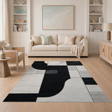 Abstract Geometric Black White Area Rug