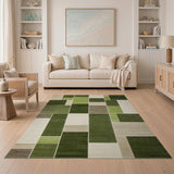 Green Modern Green Geometric Block Area Rug
