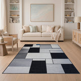 Modern Geometric Block Area Rug in Grey Blue