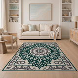 Teal Medallion Traditional Persian Area Rug