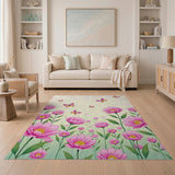 Whimsical Pink Cosmos Flowers Butterflies Area Rug