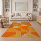 Vibrant Orange Geometric Triangle Area Rug