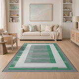 Green Grey Striped Geometric Area Rug