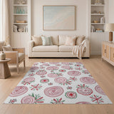 Whimsical Pink Fruit Swirl Doodle Area Rug