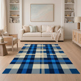 Blue and Teal Navy Blue Plaid Geometric Area Rug