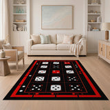 Red Black Dice Grid Area Rug
