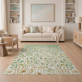 ODIKA Washable Botanical Leaf Gold & Green Low Pile Area Rug, Non-Slip
