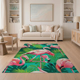 Vibrant Pink Flamingo Palm Leaf Area Rug