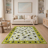 Whimsical Yellow Bees on Newspaper Area Rug