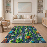 Vibrant Isometric Cityscape Area Rug