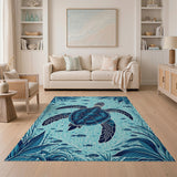 Teal Sea Turtle Underwater Area Rug